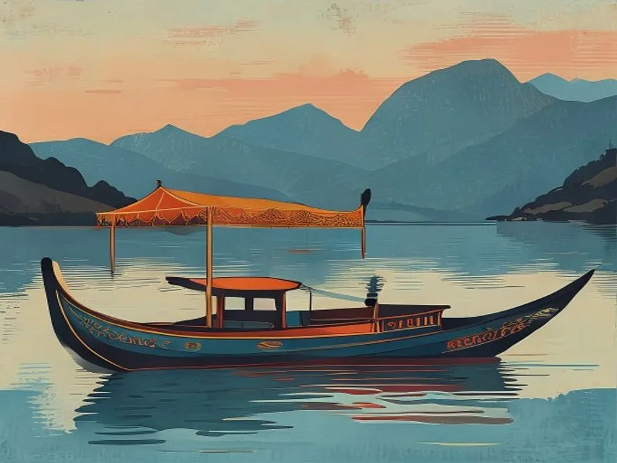 Painted scene from Kashmir
