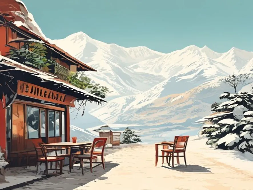 Painted scene from Manali